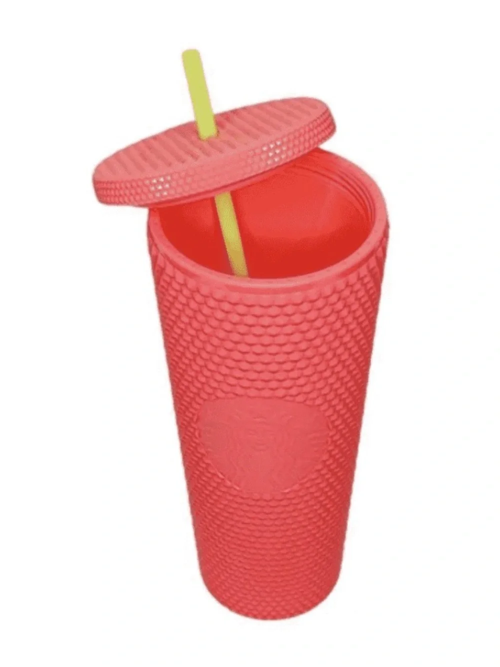 Starbucks 2022 DragonFruit Coral Pink Studded Reusable Tumbler with Yellow Straw